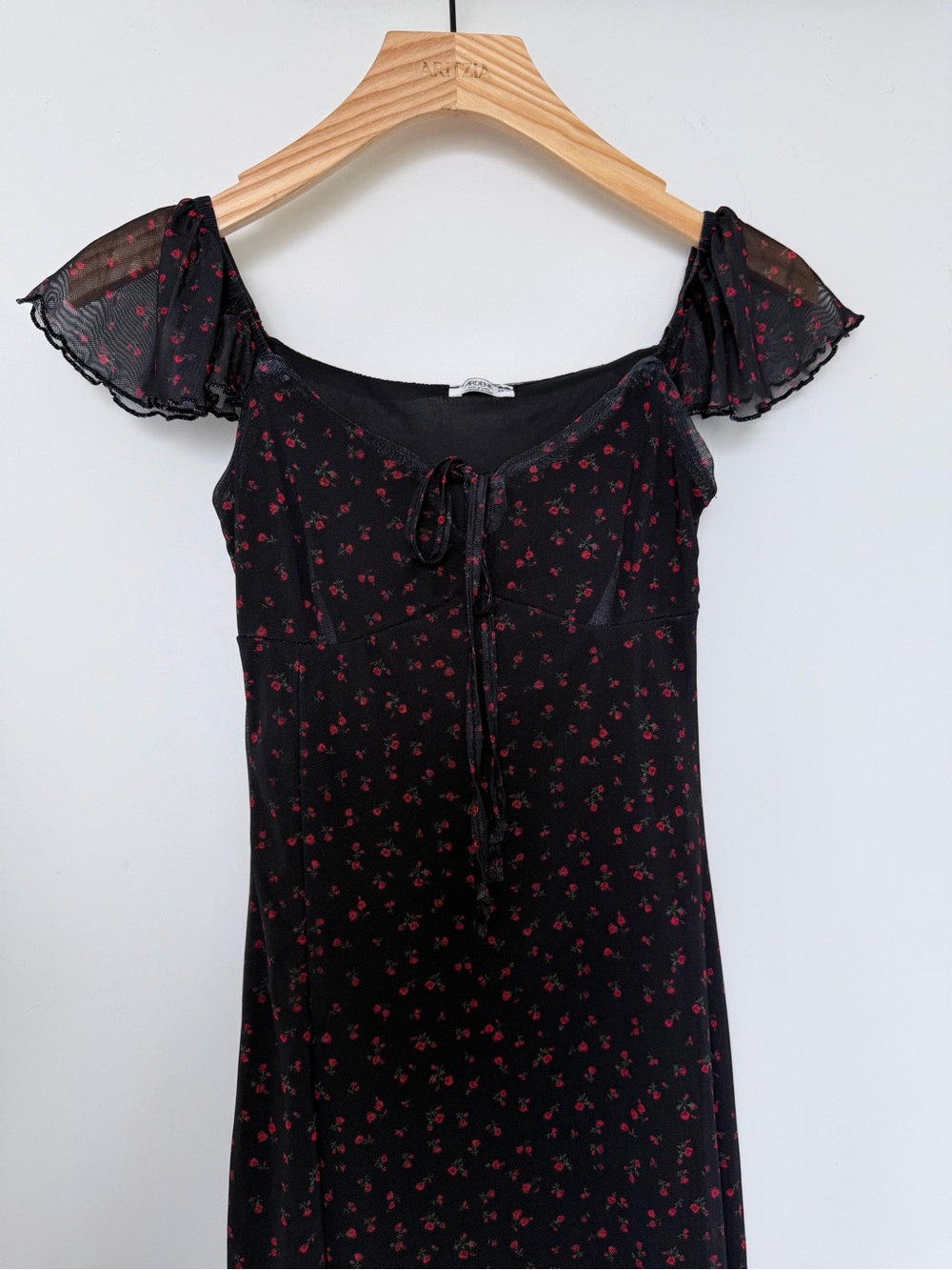 Ardene Mesh Floral Midi Dress Size XS Ruched Slit Coquette Cottagecore - Picture 3 of 14